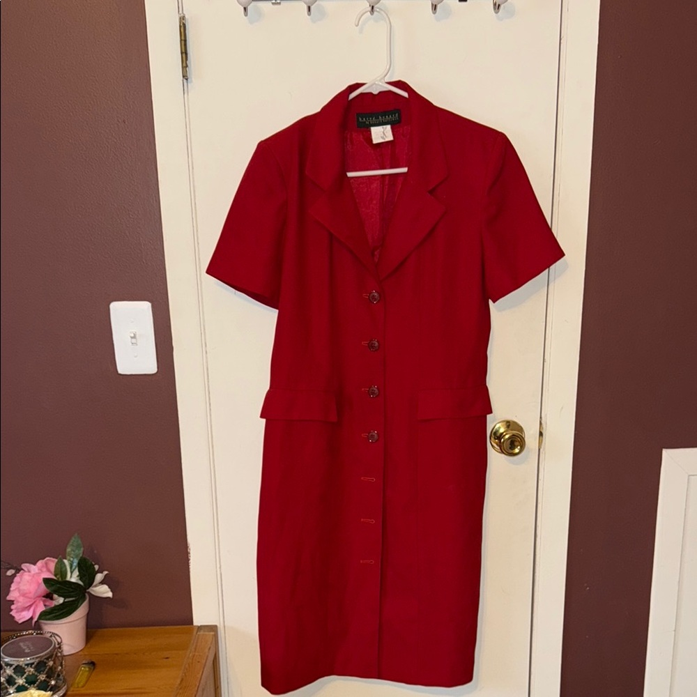 Harve Benard Red Sheath Midi Dress with Notched Collar